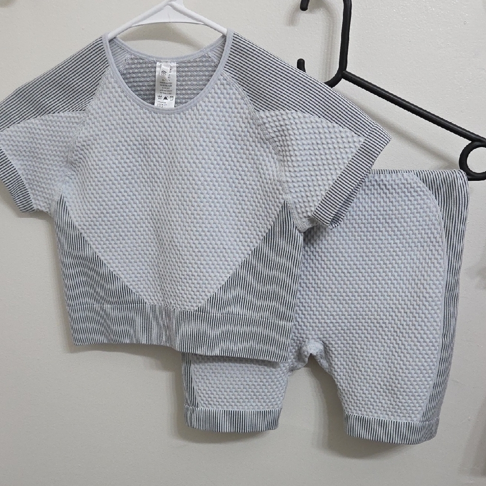New Mix Gray and White Athletic Shorts Set